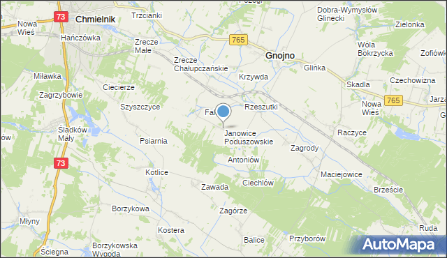mapa Janowice Poduszowskie, Janowice Poduszowskie na mapie Targeo